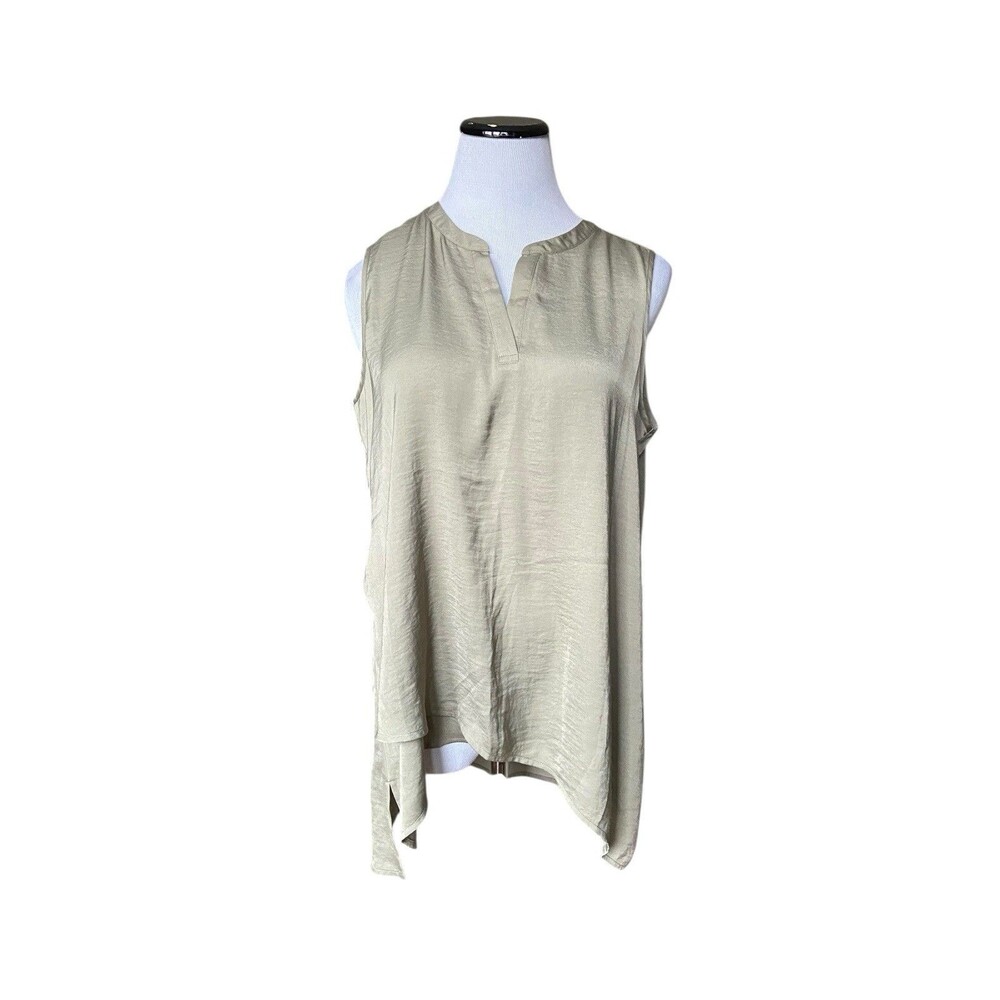 Chicos Clarissa Sleeveless Tank Top Size M Green Asymetric Hem Flowy Lightweight